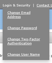Example of the Login and Security dropdown menu