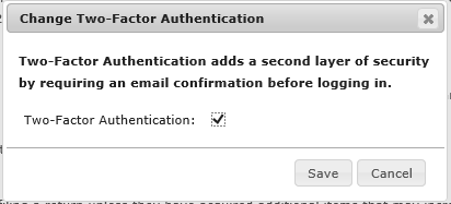 Example of the Change Two-Factor Authentication dialog box