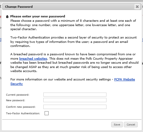 Example of the Change Password dialog box