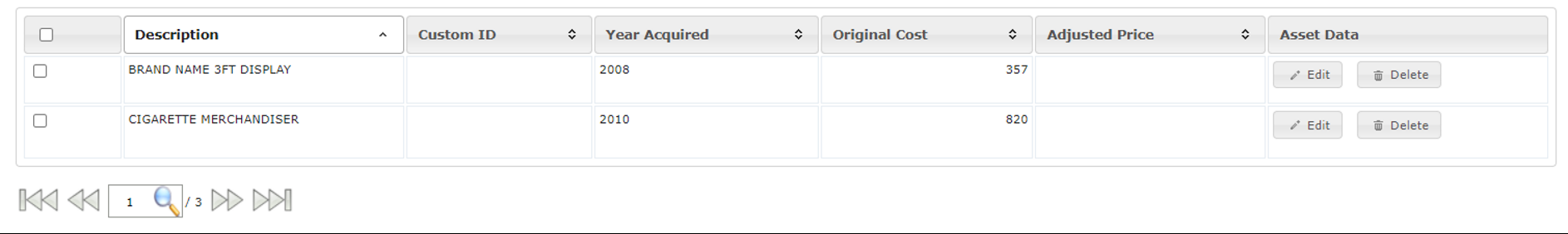 Schedule 2 Tab Example of the navigation buttons with an asset list