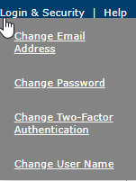 Example of the Login and Security dropdown menu