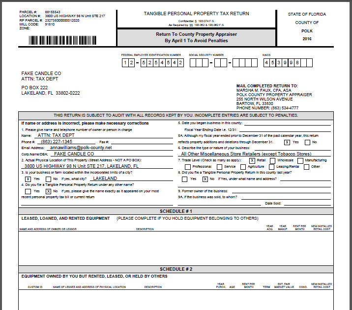 Tangible Personal Property Tax Return Report